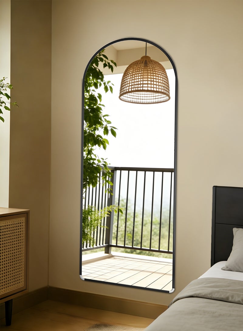 أركايوبتيركس مرآة بطول 120 × 30 سم مع قمة مقوسة وحواف مستديرة - للتثبيت على الحائط أو الإسناد على الحائط، إطار أسود لغرفة المعيشة وغرفة النوم وغرفة الملابس (أسود) - Image 3